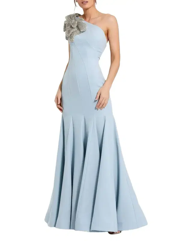 Seamed One-Shoulder Crepe Gown