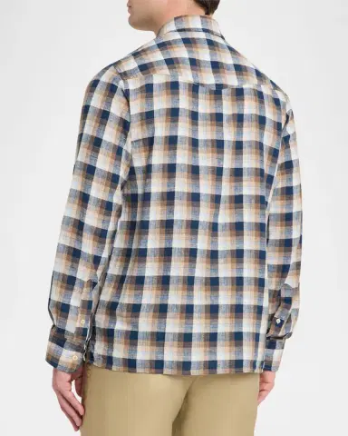 OFFICINE GÉNÉRALE Men's Younes Cotton and Linen Plaid Button-Down Shirt | Thumbnail 3 OFFICINE GÉNÉRALE Men's Younes Cotton and Linen Plaid Button-Down Shirt | Thumbnail 3