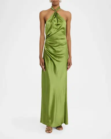 Veronica Beard Izaren Silk-Satin Halter Maxi Dress | Thumbnail 2