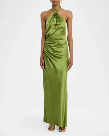 Veronica Beard Izaren Silk-Satin Halter Maxi Dress | Thumbnail 4