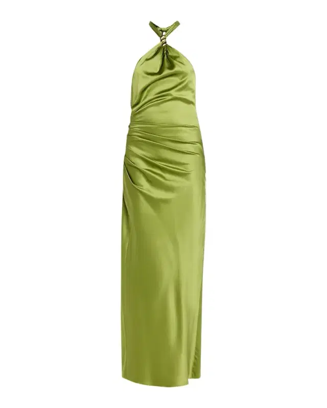 Izaren Silk-Satin Halter Maxi Dress