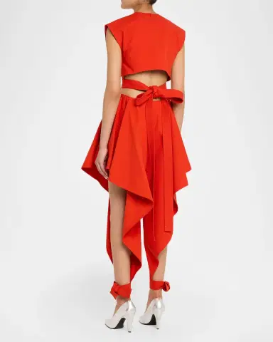 ALAÏA Cap-Sleeve Belted Cotton Gabardine Crop Top | Thumbnail 3 ALAÏA Cap-Sleeve Belted Cotton Gabardine Crop Top | Thumbnail 3