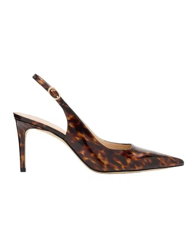 Stuart Weitzman 75mm Stuart Power Tortoiseshell Patent Leather Slingback Pumps