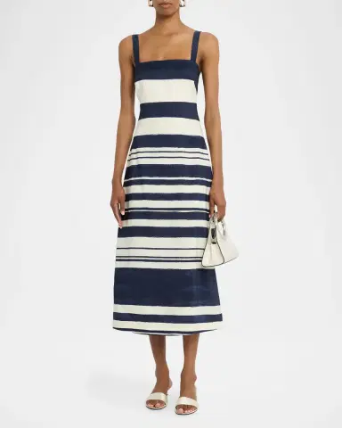 Veronica Beard Ella Stripe Linen Midi Dress | Thumbnail 2 Veronica Beard Ella Stripe Linen Midi Dress | Thumbnail 2