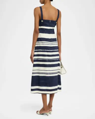 Veronica Beard Ella Stripe Linen Midi Dress | Thumbnail 3 Veronica Beard Ella Stripe Linen Midi Dress | Thumbnail 3