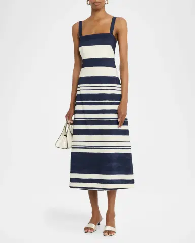 Veronica Beard Ella Stripe Linen Midi Dress | Thumbnail 4 Veronica Beard Ella Stripe Linen Midi Dress | Thumbnail 4