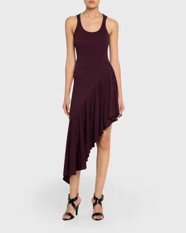 Alaïa Asymmetric Ruffle Jersey Sleeveless Midi Dress | Thumbnail 2 Alaïa Asymmetric Ruffle Jersey Sleeveless Midi Dress | Thumbnail 2