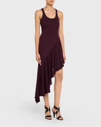 Alaïa Asymmetric Ruffle Jersey Sleeveless Midi Dress | Thumbnail 4 Alaïa Asymmetric Ruffle Jersey Sleeveless Midi Dress | Thumbnail 4