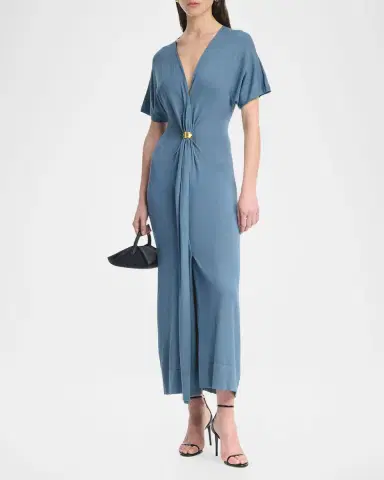 Altuzarra Rene Gathered Ring Short-Sleeve Ankle Dress | Thumbnail 2 Altuzarra Rene Gathered Ring Short-Sleeve Ankle Dress | Thumbnail 2