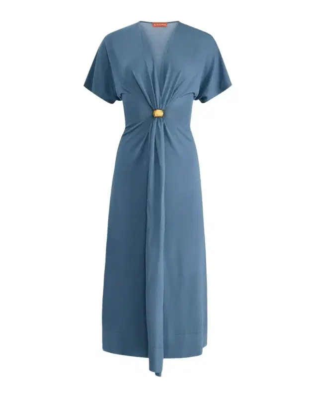 Altuzarra Rene Gathered Ring Short-Sleeve Ankle Dress