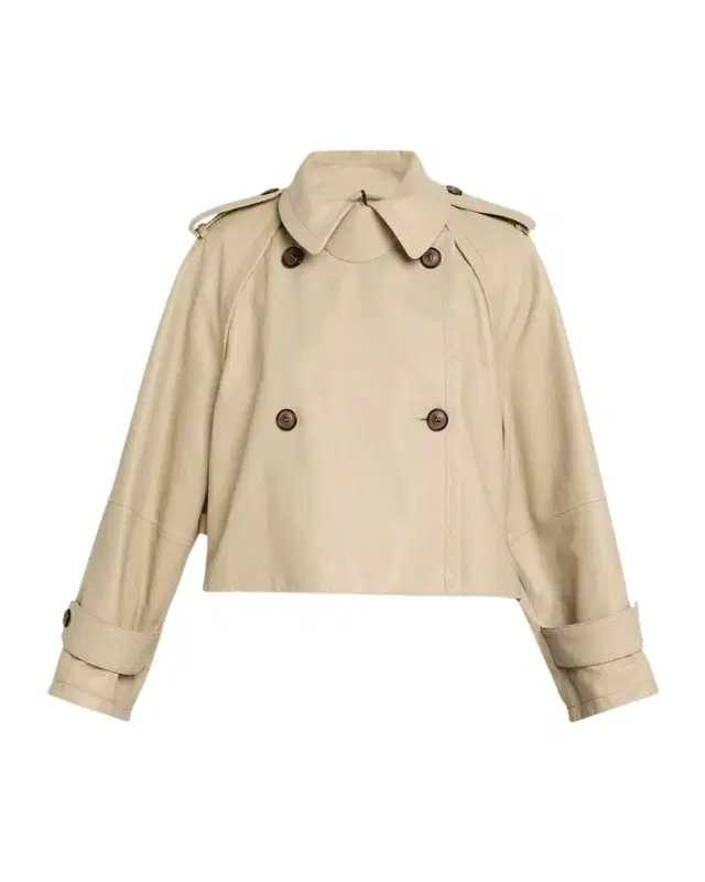 Leather Double-Breasted Boxy Trench Jacket