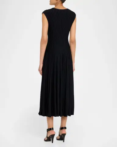 Alaïa Sleeveless Flare Pleated Knit Midi Dress | Thumbnail 3