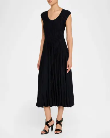 Alaïa Sleeveless Flare Pleated Knit Midi Dress | Thumbnail 4