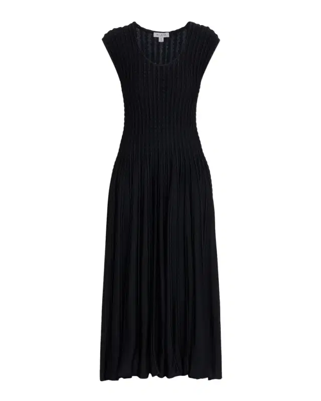 ALAÏA Sleeveless Flare Pleated Knit Midi Dress