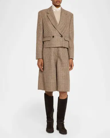 Brunello Cucinelli Wool-Blend Houndstooth Cropped Sport Jacket | Thumbnail 2 Brunello Cucinelli Wool-Blend Houndstooth Cropped Sport Jacket | Thumbnail 2