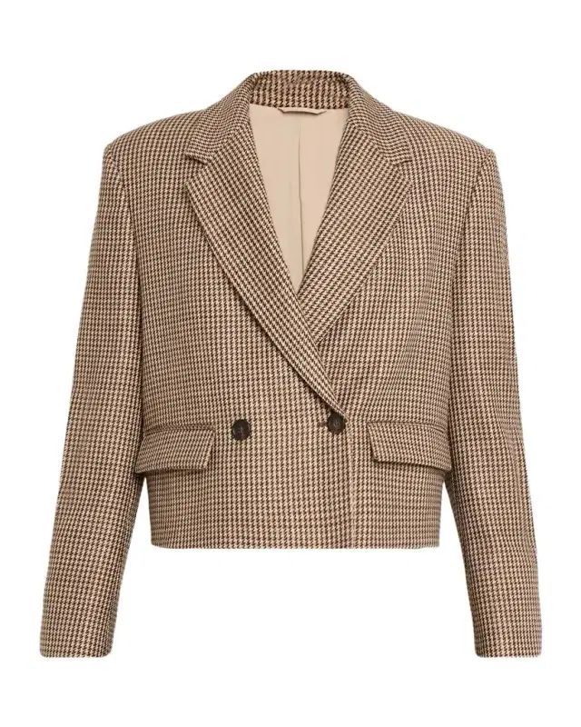 Brunello Cucinelli Wool-Blend Houndstooth Cropped Sport Jacket