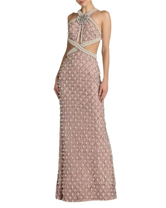 Embellished Cut-Out Halterneck Gown