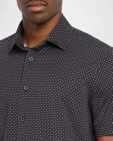 Bugatchi Men's Miles OoohCotton Geometric Short-Sleeve Shirt | Thumbnail 5 Bugatchi Men's Miles OoohCotton Geometric Short-Sleeve Shirt | Thumbnail 5
