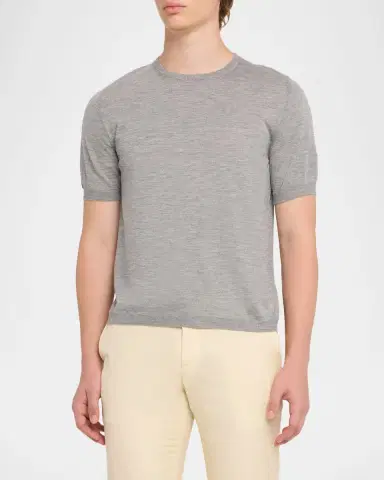 Isaia Men's Cashmere-Silk Short-Sleeve Shirt | Thumbnail 4 Isaia Men's Cashmere-Silk Short-Sleeve Shirt | Thumbnail 4