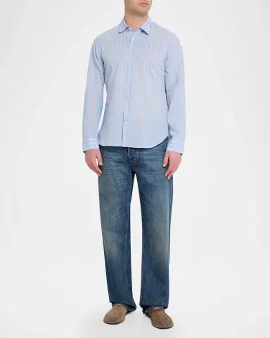 OFFICINE GÉNÉRALE Men 's Giacomo Stripe Poplin Button-Down Shirt | Thumbnail 2