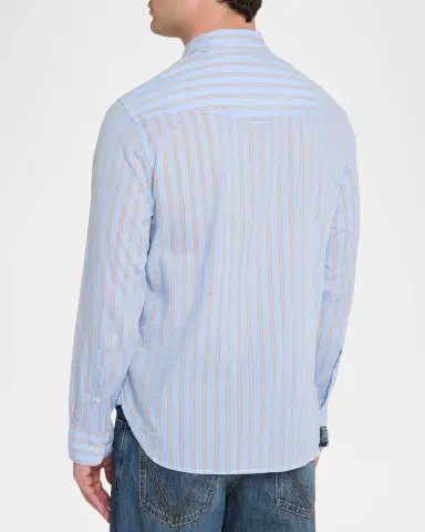 OFFICINE GÉNÉRALE Men 's Giacomo Stripe Poplin Button-Down Shirt | Thumbnail 3