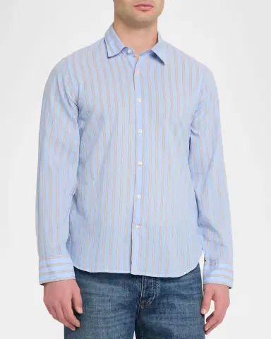 OFFICINE GÉNÉRALE Men 's Giacomo Stripe Poplin Button-Down Shirt | Thumbnail 4