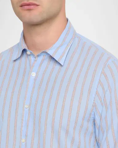 OFFICINE GÉNÉRALE Men 's Giacomo Stripe Poplin Button-Down Shirt | Thumbnail 5