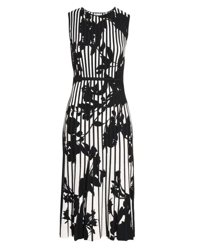Elie Tahari Alma Floral Pleated Midi-Sweaterdress