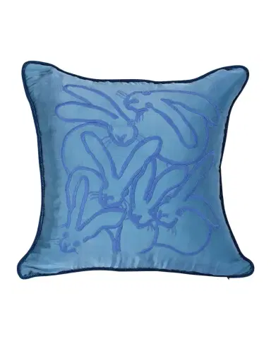 Hunt Slonem Embroidered Silk & Velvet Seven Bunny Pillow, 22" | Thumbnail 1