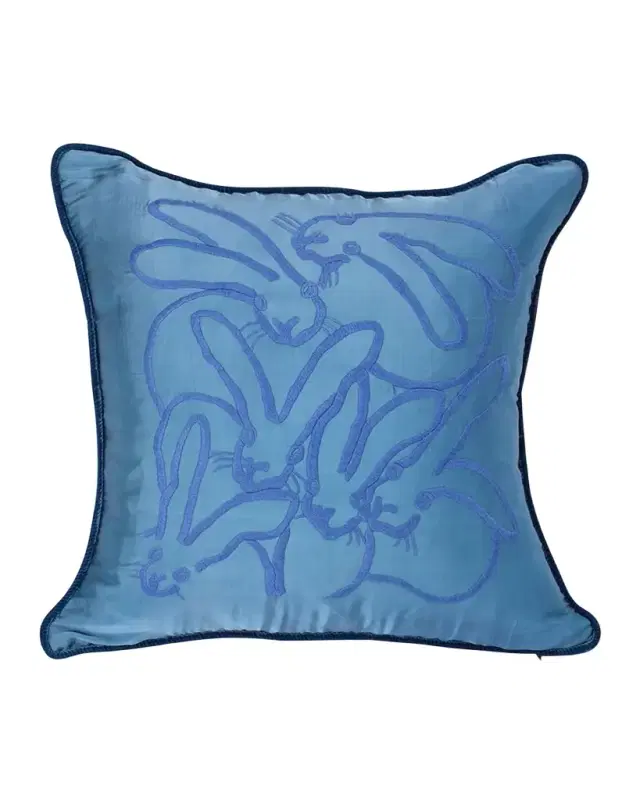Hunt Slonem Embroidered Silk & Velvet Seven Bunny Pillow, 22"