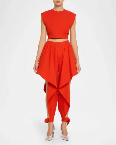 Alaïa Cotton Gabardine Ruffle Paneled Ankle-Tie Pants | Thumbnail 2 Alaïa Cotton Gabardine Ruffle Paneled Ankle-Tie Pants | Thumbnail 2