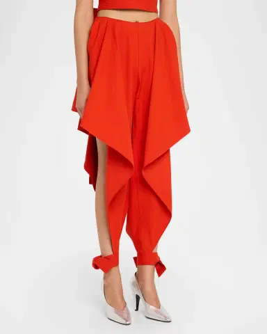 Alaïa Cotton Gabardine Ruffle Paneled Ankle-Tie Pants | Thumbnail 4 Alaïa Cotton Gabardine Ruffle Paneled Ankle-Tie Pants | Thumbnail 4