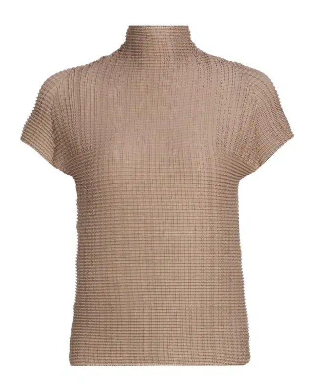 Wooly Pleats Mock-Neck Top
