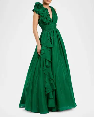 Mac Duggal Sleeveless Deep V-Neck Ruffle Gown | Thumbnail 2 Mac Duggal Sleeveless Deep V-Neck Ruffle Gown | Thumbnail 2