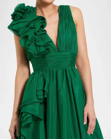 Mac Duggal Sleeveless Deep V-Neck Ruffle Gown | Thumbnail 4 Mac Duggal Sleeveless Deep V-Neck Ruffle Gown | Thumbnail 4