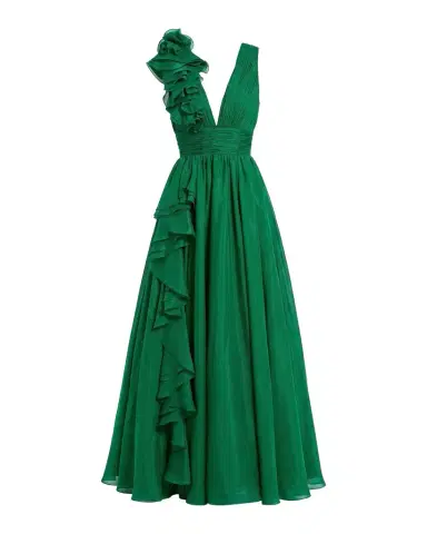 Mac Duggal Sleeveless Deep V-Neck Ruffle Gown | Thumbnail 1 Mac Duggal Sleeveless Deep V-Neck Ruffle Gown | Thumbnail 1