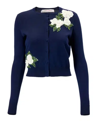 Carolina Herrera Sequined Floral Embroidered Crewneck Cardigan | Thumbnail 1 Carolina Herrera Sequined Floral Embroidered Crewneck Cardigan | Thumbnail 1
