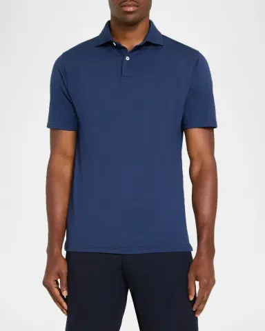 Peter Millar Men's Crown Micro-Chevron Cotton-Stretch Polo Shirt | Thumbnail 4