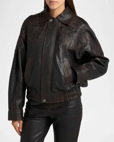 Golden Goose Journey Embroidered Nappa Leather Bomber Jacket | Thumbnail 4