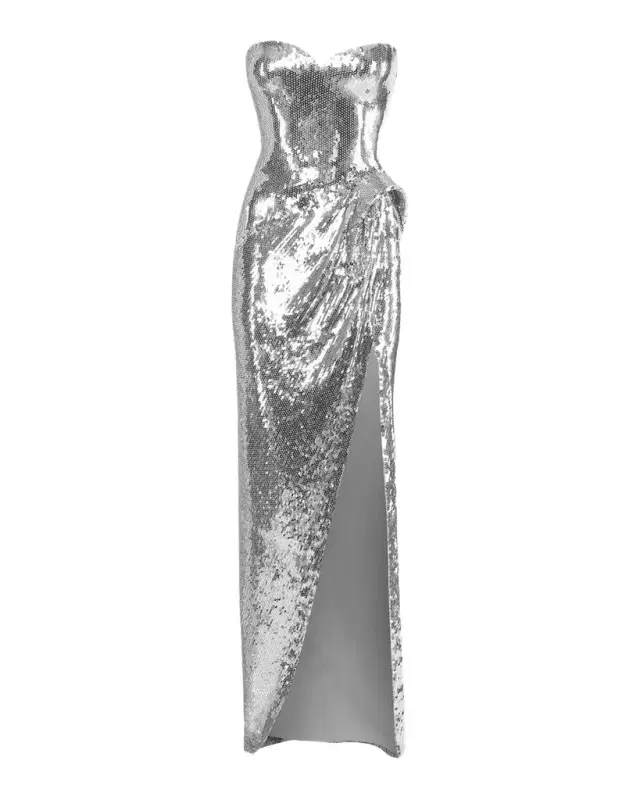 Celeste Strapless Sequined Sculptural Gown