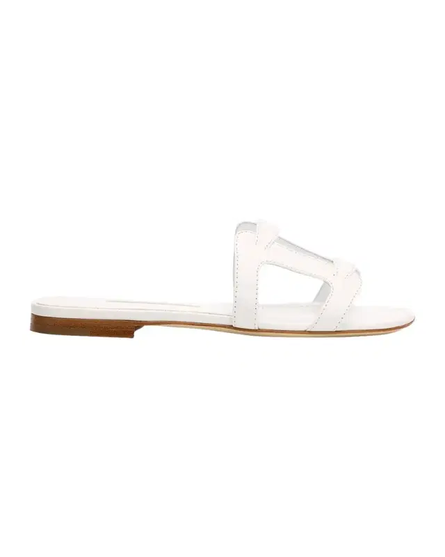 Manolo Blahnik Grellanu Leather Flat Slide Sandals