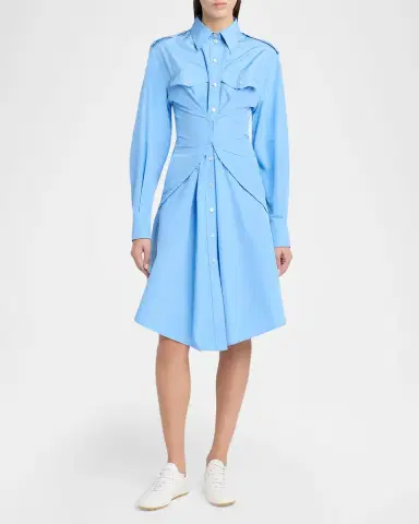 Alexander McQueen Responsible Cotton Taffeta Gathered-Waist Shirtdress | Thumbnail 2 Alexander McQueen Responsible Cotton Taffeta Gathered-Waist Shirtdress | Thumbnail 2