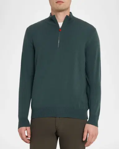 Kiton Men's 12gg Cashmere Mock Neck Quarter-Zip Sweater | Thumbnail 4 Kiton Men's 12gg Cashmere Mock Neck Quarter-Zip Sweater | Thumbnail 4
