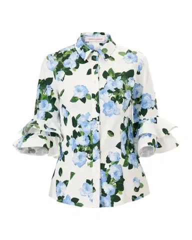 Carolina Herrera Tiered Ruffle Sleeve Button-Down Shirt | Thumbnail 1
