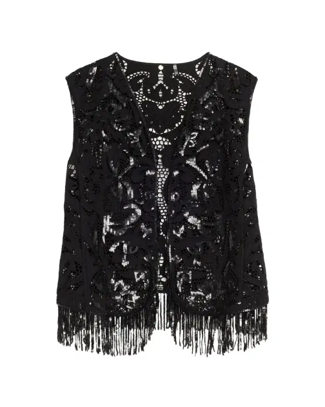 Maeve Fringed Sequin Lace Vest