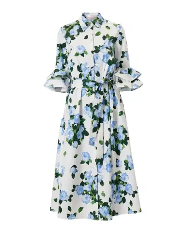 Carolina Herrera Tiered Ruffle Sleeve Belted Midi Shirtdress | Thumbnail 1