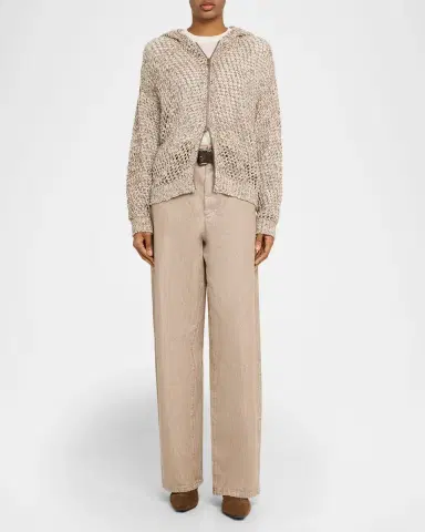 Brunello Cucinelli Shimmering Net Knit Zip Hooded Cardigan | Thumbnail 2