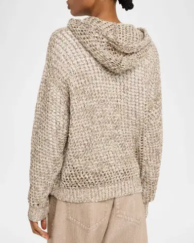 Brunello Cucinelli Shimmering Net Knit Zip Hooded Cardigan | Thumbnail 3