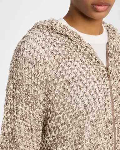 Brunello Cucinelli Shimmering Net Knit Zip Hooded Cardigan | Thumbnail 5