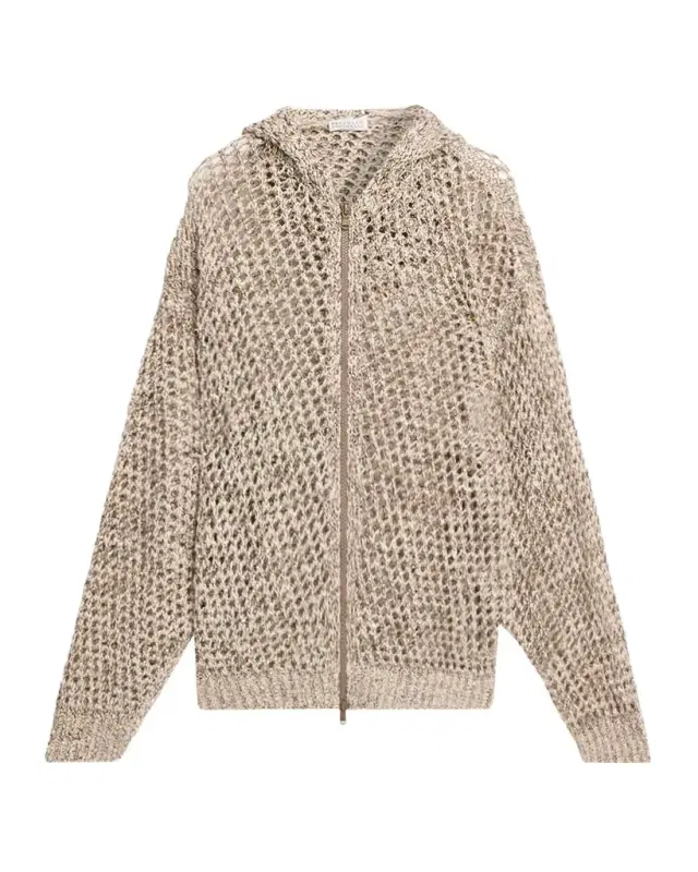 Brunello Cucinelli Shimmering Net Knit Zip Hooded Cardigan